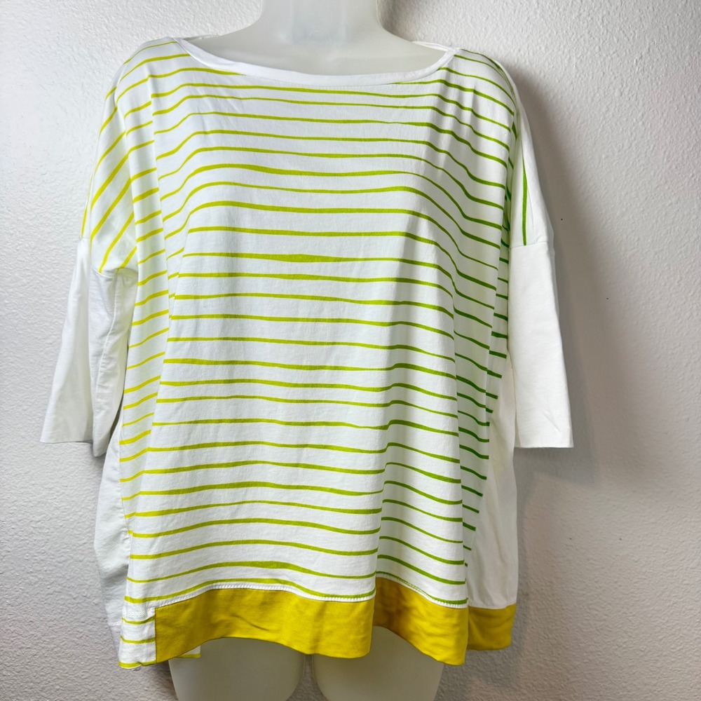 Ozai N Ku Striped Cotton Top White Lime Green Yellow Made in Greece Size 2